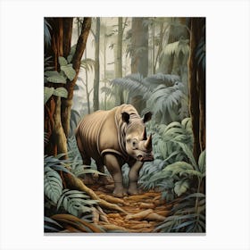 Deep In The Leaves Rhino Realistic Illustration 3 Canvas Print
