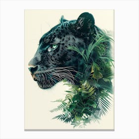 Double Exposure Realistic Black Panther With Jungle 20 Canvas Print