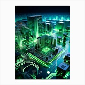 Abstract Concept Of A Cyberspace Landscape Motherboard Serving As Glowing Landscape Chips Function (4) Canvas Print