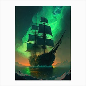 Pirate Ghost Ship with Green Sky Sunset Canvas Print