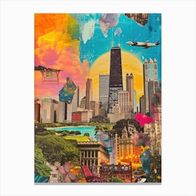 Chicago   Retro Collage Style 2 Canvas Print