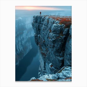 Person Standing On The Edge Of A Cliff Canvas Print