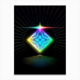 Neon Geometric Glyph in Candy Blue and Pink with Rainbow Sparkle on Black n.0136 Canvas Print