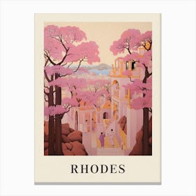 Rhodes Greece 2 Vintage Pink Travel Illustration Poster Canvas Print