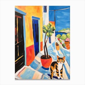 Painting Of A Cat In Rhodes Greece 2 Canvas Print