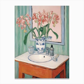 Bathroom Vanity Painting With A Sweet Pea Bouquet 4 Canvas Print
