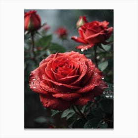 Red Roses In The Rain  Print Canvas Print