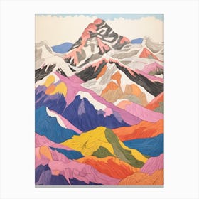 Mount Elbrus Russia 3 Colourful Mountain Illustration Canvas Print