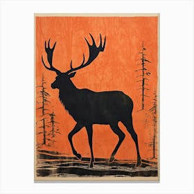 Elk, Woodblock Animal Drawing 3 Canvas Print