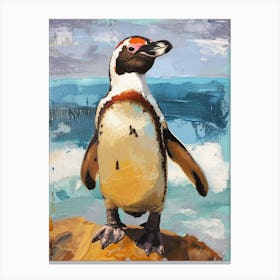 Galapagos Penguin Bleaker Island Colour Block Painting 4 Canvas Print