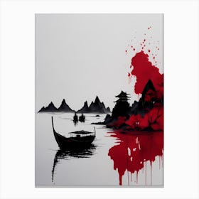 Chinese Ink Painting Landscape Sunset (3) Canvas Print