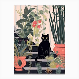 Black Cat And House Plants 10 Canvas Print