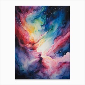 Abstract Watercolor Of A Vivid Pink Nebula With An Explosion At Its Core Galaxies Unfurling In The (3) Canvas Print