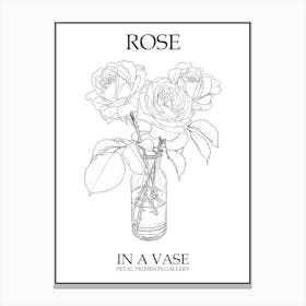 Rose In A Vase Line Drawing 6 Poster Canvas Print