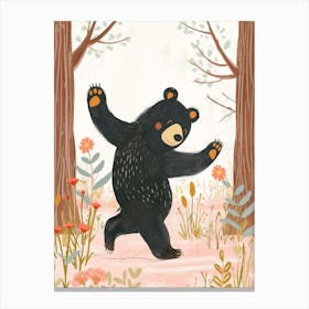 American Black Bear Dancing In The Woods Storybook Illustration 4 Canvas Print