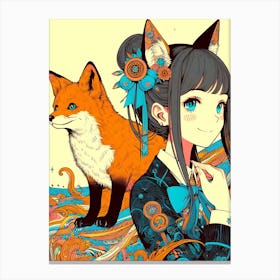 Pretty Anime Girl with Fox 15 Canvas Print