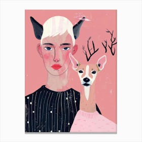 Deer And Girl Canvas Print