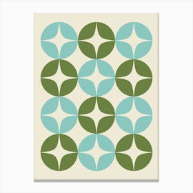 Mid Century Modern Vintage Petal Shapes in Aqua Blue and Forest Green Canvas Print