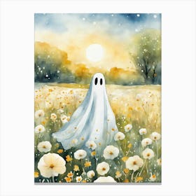 Sheet Ghost In A Field Of Flowers Painting (15) Canvas Print