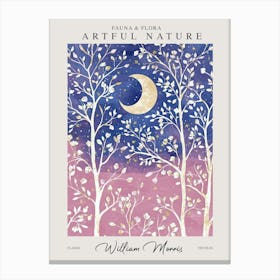 William Morris Moon Botanical Blue Pink Exhibition Canvas Print