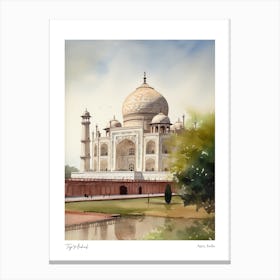 Taj Mahal, India 4 Watercolour Travel Poster Canvas Print