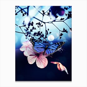Butterfly On Pink Leaf Canvas Print