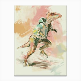 Pastel Dinosaur Going For A Run Canvas Print