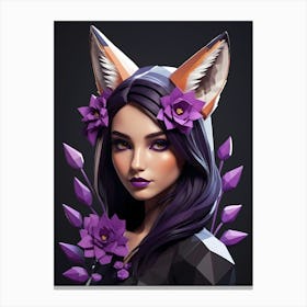 Low Poly Floral Fox Girl, Purple (3) Canvas Print
