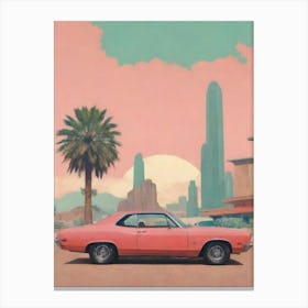 Pink Car In The Desert Canvas Print