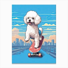 Bichon Frise Dog Skateboarding Illustration 4 Canvas Print