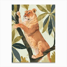 African Lion Climbing A Tree Illustration 4 Canvas Print