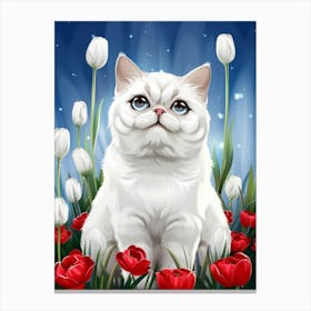 Cat In Tulips Canvas Print