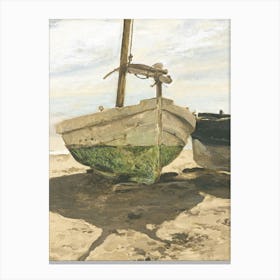 Vintage Painting Boats On The Beach 1 Canvas Print