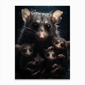 Liquid Otherworldly Mother Possum With Babies 4 Canvas Print