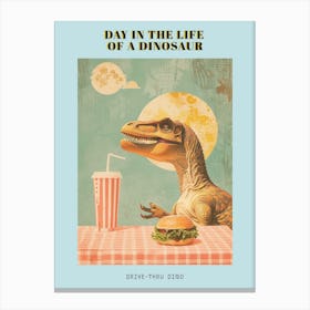 Dinosaur & A Hamburger Retro Collage 3 Poster Canvas Print