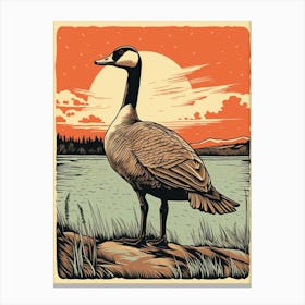 Vintage Bird Linocut Canada Goose 3 Canvas Print