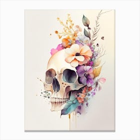 Skull With Watercolor 1 Effects Vintage Floral Canvas Print