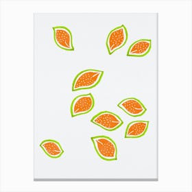 Melon Scattered Leaves Polka Dot 2 Canvas Print