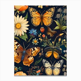 Wild Flowers And Butterflies Inspired By William Morris Canvas Print