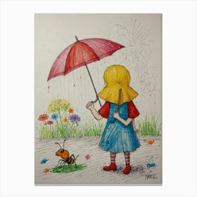 Little Girl In The Rain Canvas Print