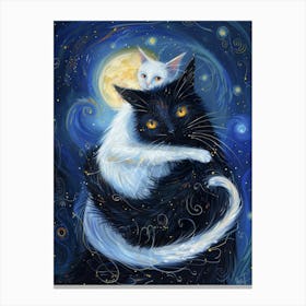 Black Cat And White Cat Painting Canvas Print