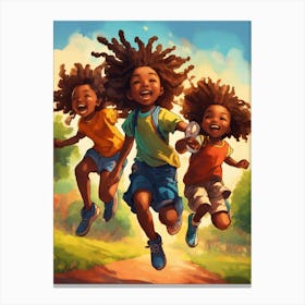 Three Kids Jumping Canvas Print