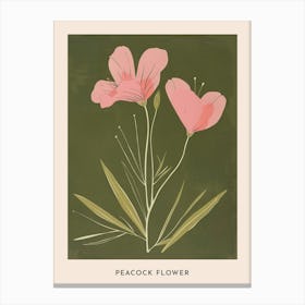 Pink & Green Peacock Flower 2 Flower Poster Canvas Print
