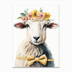 Baby Blacknose Sheep Flower Crown Bowties Animal Nursery Wall Art Print (13) Canvas Print