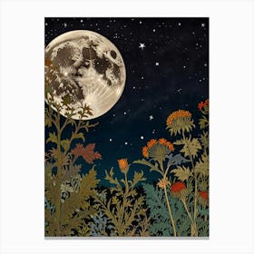 Moon Over Wildflowers Style William Morris 1 Canvas Print