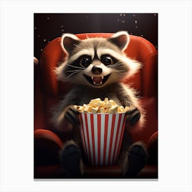 Cartoon Crab Eating Raccoon Eating Popcorn At The Cinema 4 Canvas Print