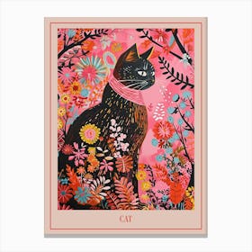 Floral Animal Painting Cat 4 Poster Canvas Print