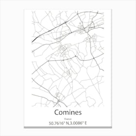 Comines,France Minimalist Map Canvas Print