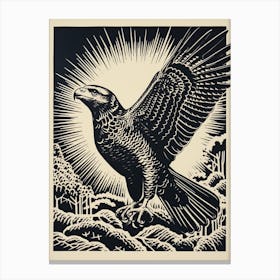 B&W Bird Linocut Red Tailed Hawk 4 Canvas Print