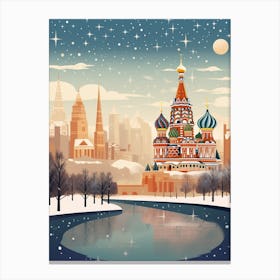 Winter Travel Night Illustration Moscow Russia 1 Canvas Print